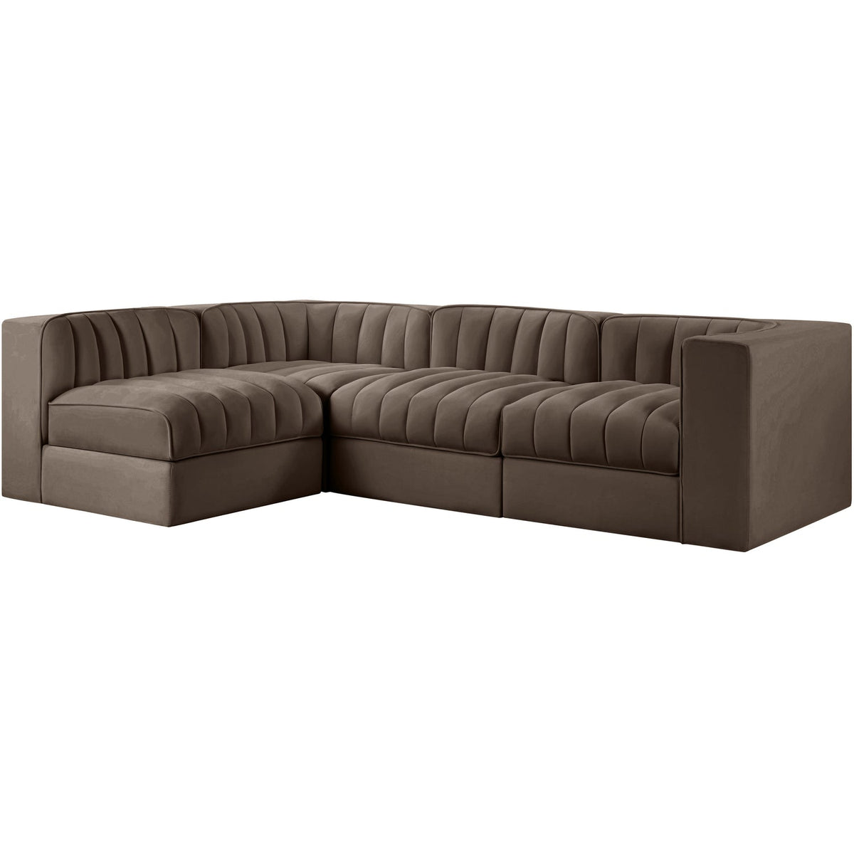 Rummi Brown Velvet Performance Fabric Upholstered 4 Piece Modular Sectional Sofa