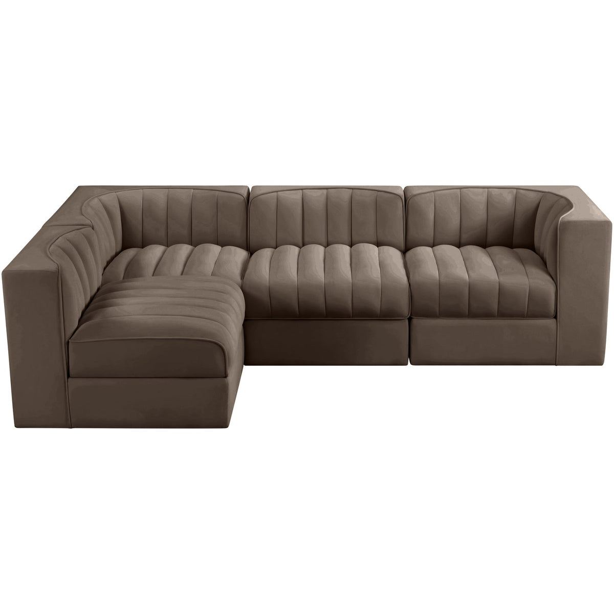 Rummi Brown Velvet Performance Fabric Upholstered 4 Piece Modular Sectional Sofa