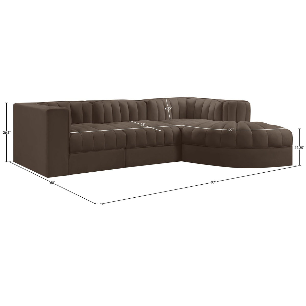 Rummi Brown Velvet Performance Fabric Upholstered 4 Piece Modular Sectional Sofa