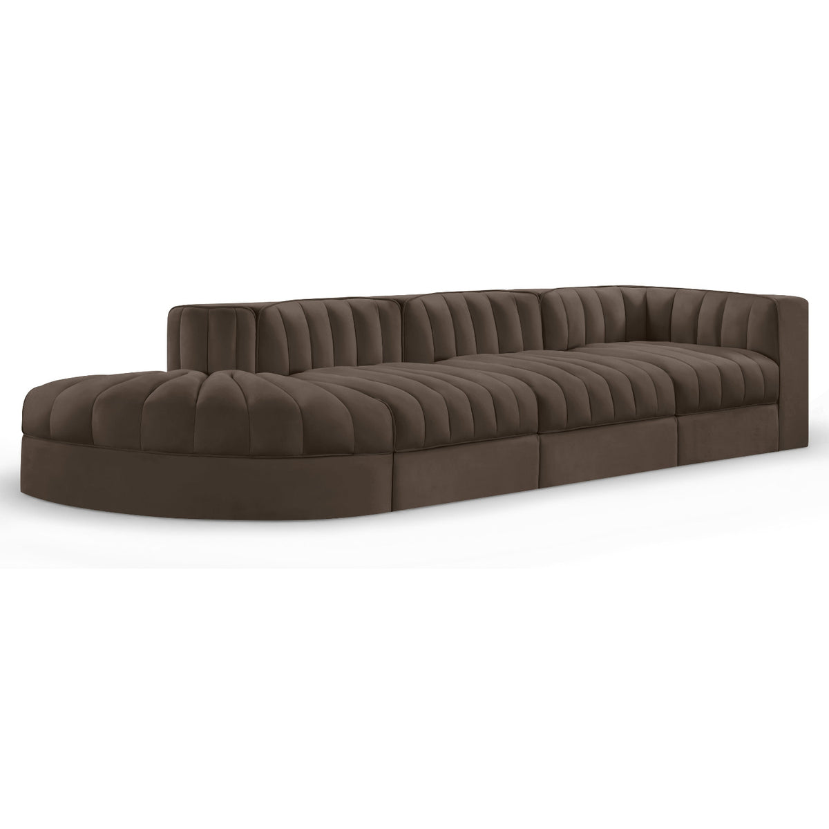 Rummi Brown Velvet Performance Fabric Upholstered 4pc. Modular Sectional in brown velvet, primary product view
