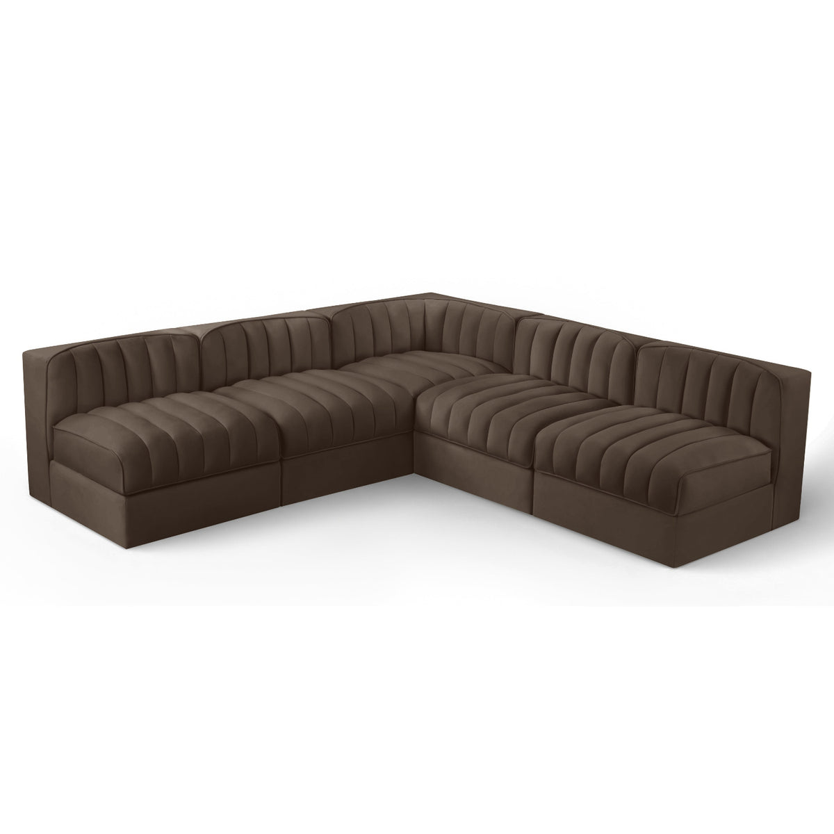Rummi Brown Velvet Performance Fabric Upholstered 5pc. Modular Sectional in brown velvet, primary product view