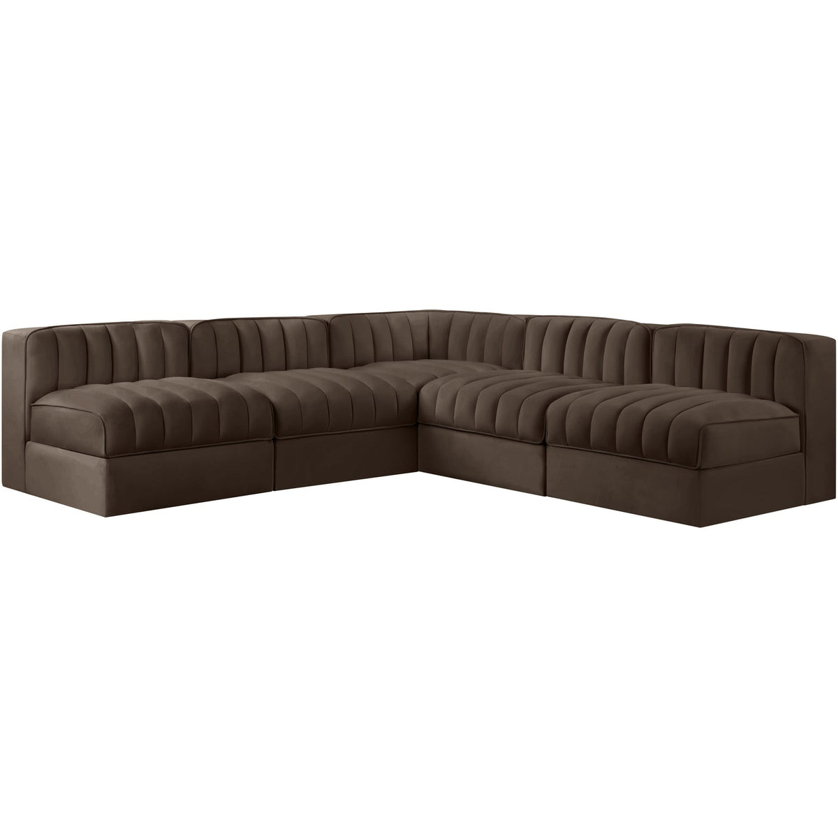 Rummi Brown Velvet Performance Fabric Upholstered 5 Piece Modular Sectional Sofa