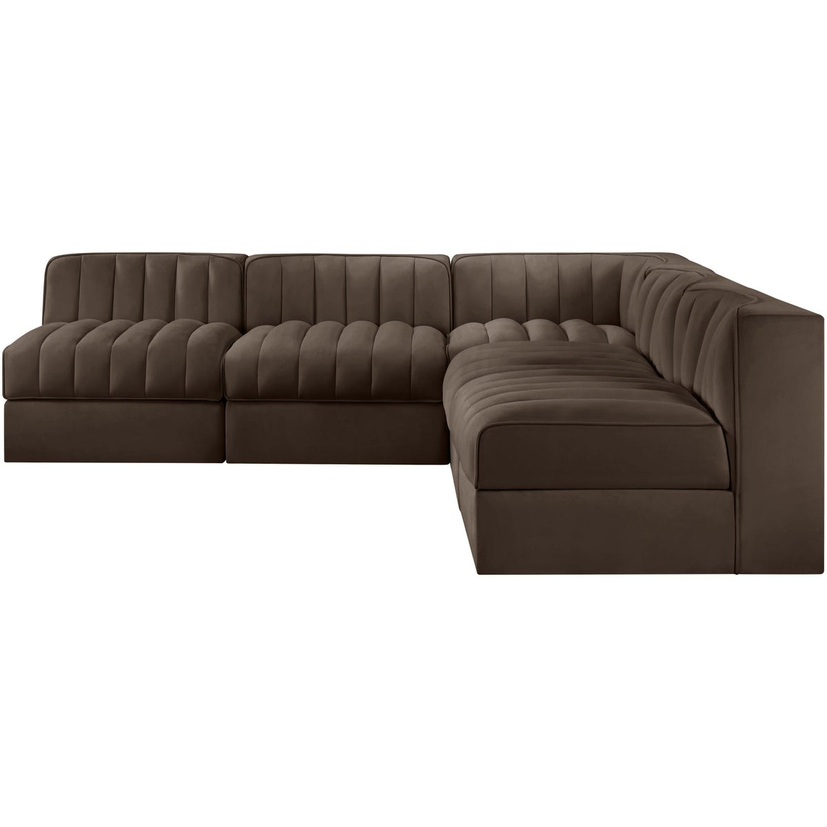 Rummi Brown Velvet Performance Fabric Upholstered 5 Piece Modular Sectional Sofa
