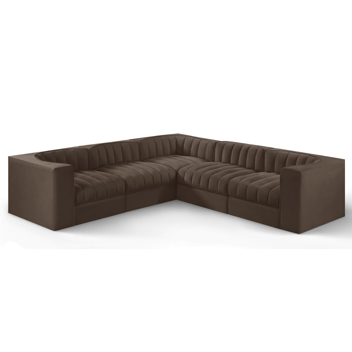 Rummi Brown Velvet Performance Fabric Upholstered 5pc. Modular Sectional in brown velvet, primary product view