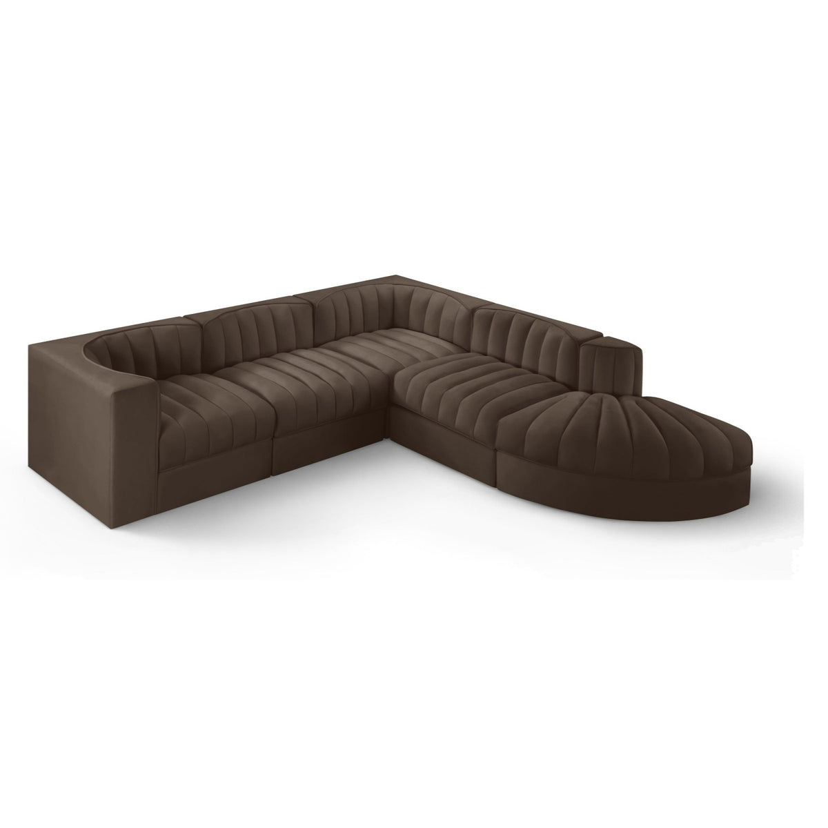 Rummi Brown Velvet Performance Fabric Upholstered 5pc. Modular Sectional in brown velvet, primary product view