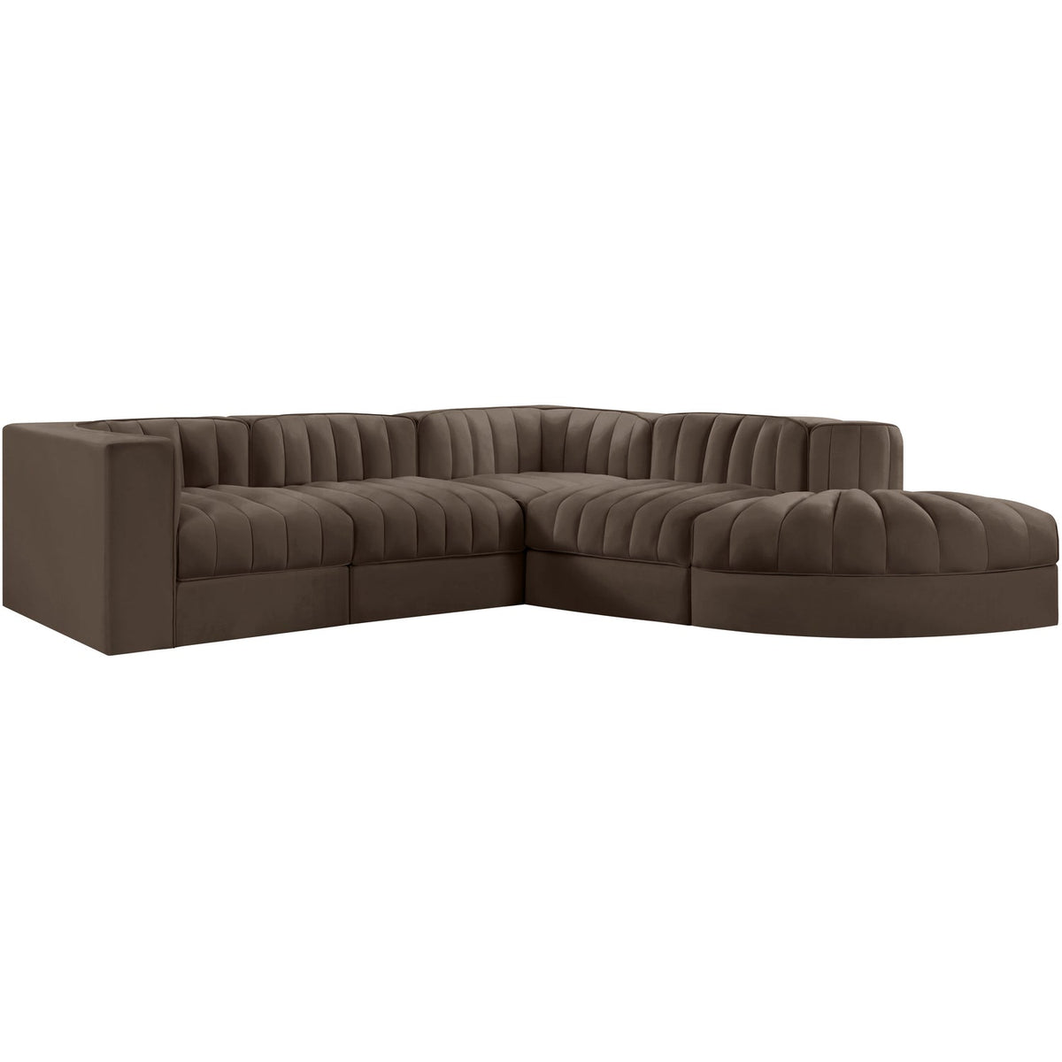 Rummi Brown Velvet Performance Fabric Upholstered 5 Piece Modular Sectional Sofa