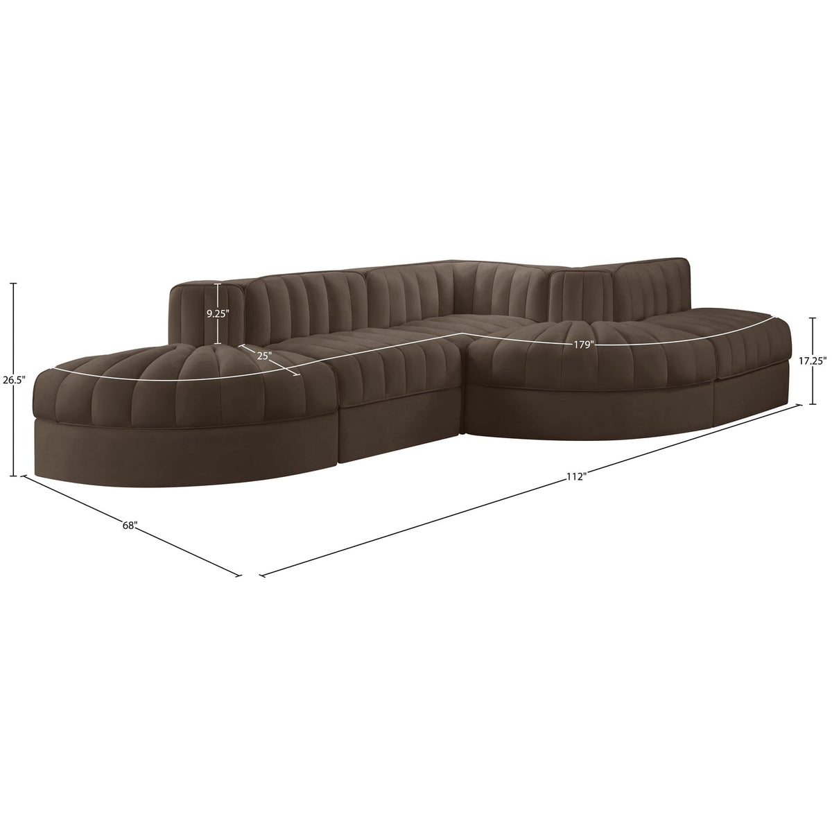 Rummi Brown Velvet Performance Fabric Upholstered 5 Piece Modular Sectional Sofa