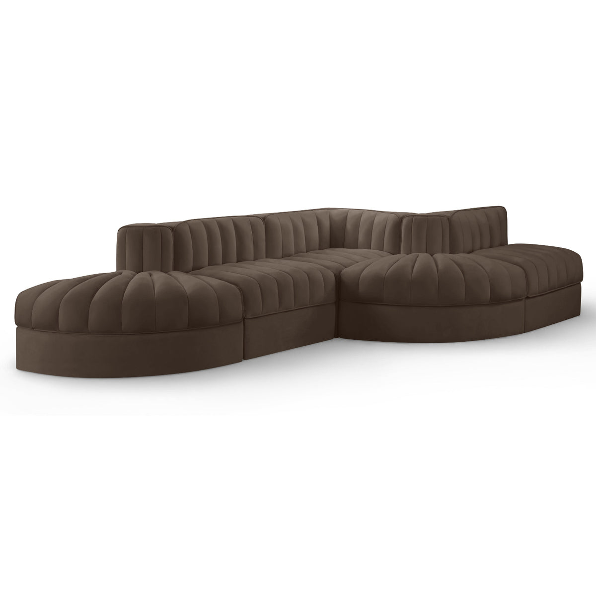 Rummi Brown Velvet Performance Fabric Upholstered 5pc. Modular Sectional in brown velvet, primary product view