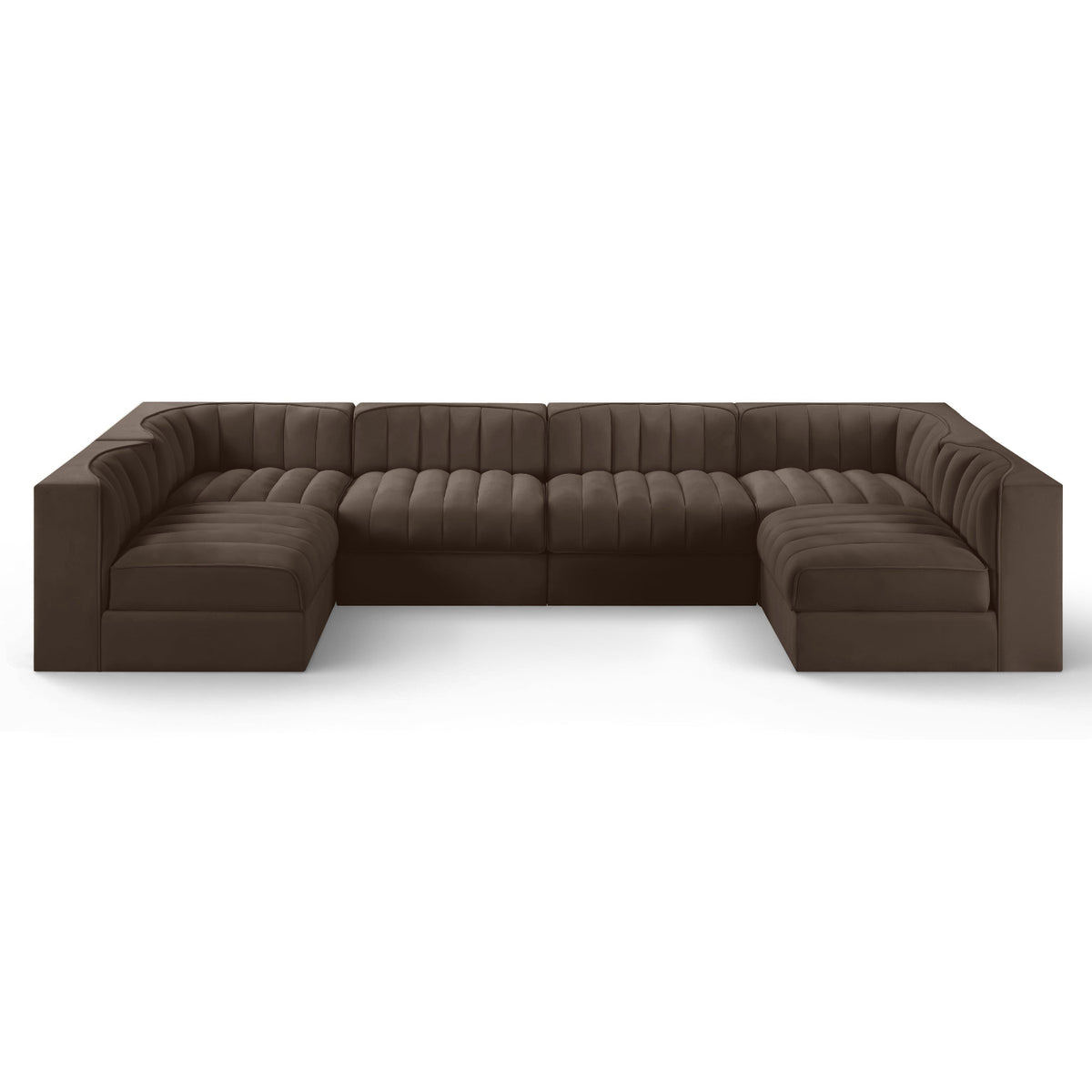 Rummi Brown Velvet Performance Fabric Upholstered 6pc. Modular Sectional in brown velvet, primary product view