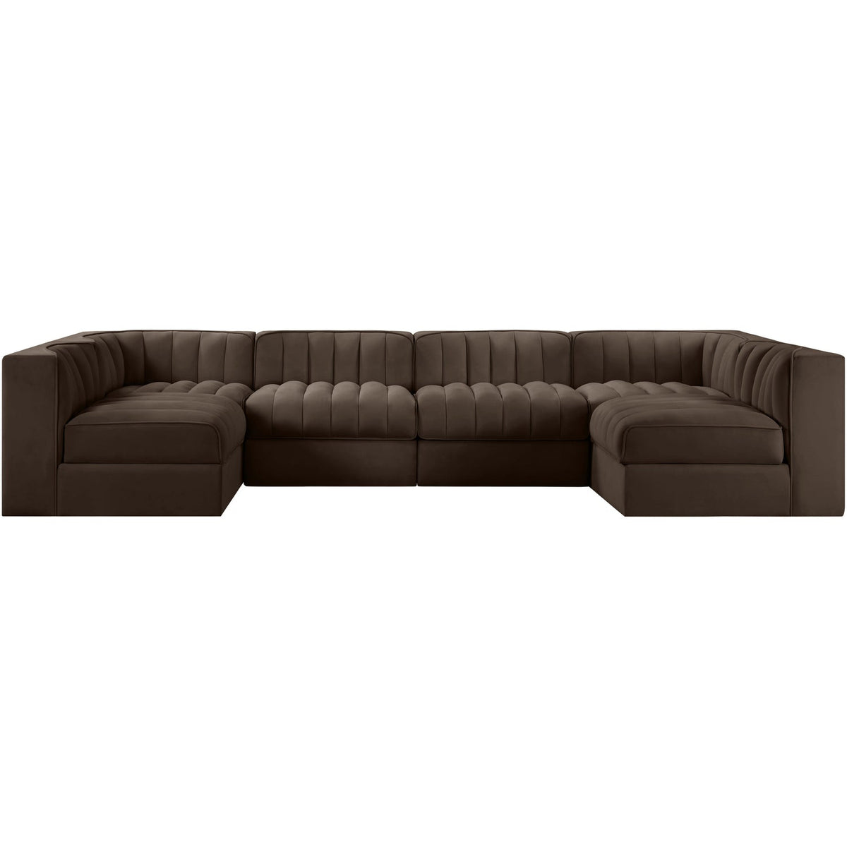 Rummi Brown Velvet Performance Fabric Upholstered 6 Piece Modular Sectional Sofa