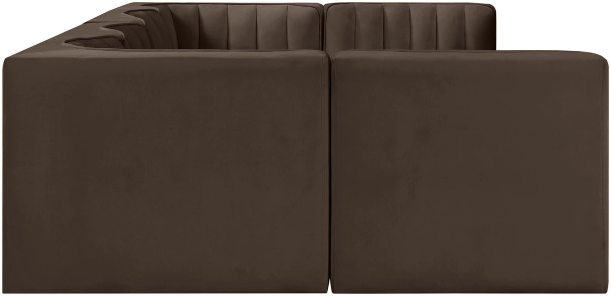Rummi Brown Velvet Performance Fabric Upholstered 6 Piece Modular Sectional Sofa