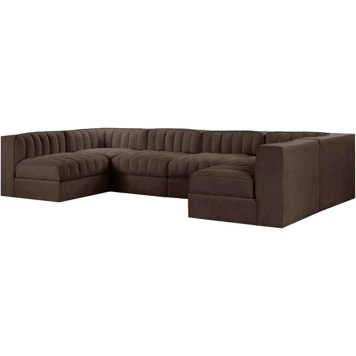 Rummi Brown Velvet Performance Fabric Upholstered 6 Piece Modular Sectional Sofa