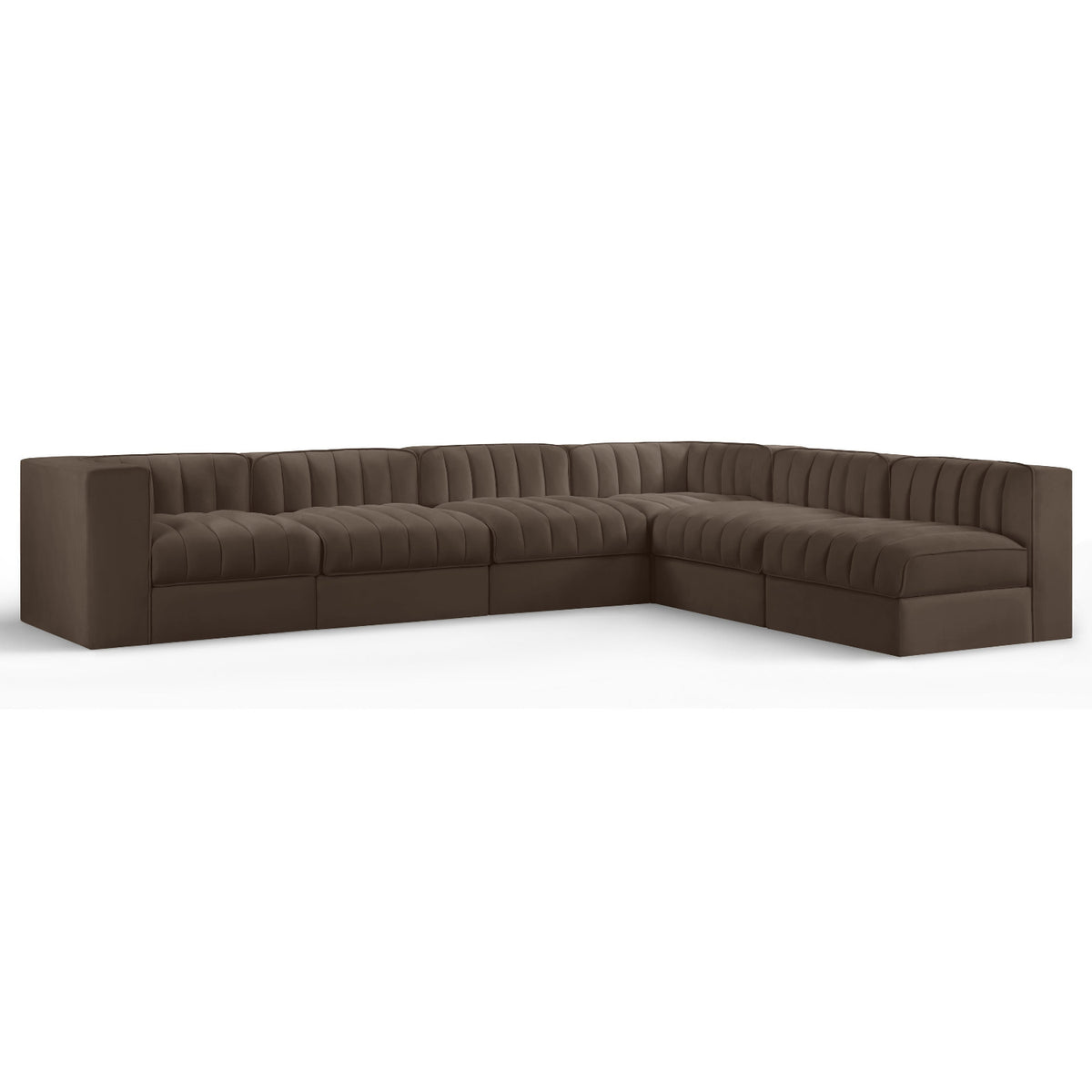 Rummi Brown Velvet Performance Fabric Upholstered 6pc. Modular Sectional in brown velvet, primary product view
