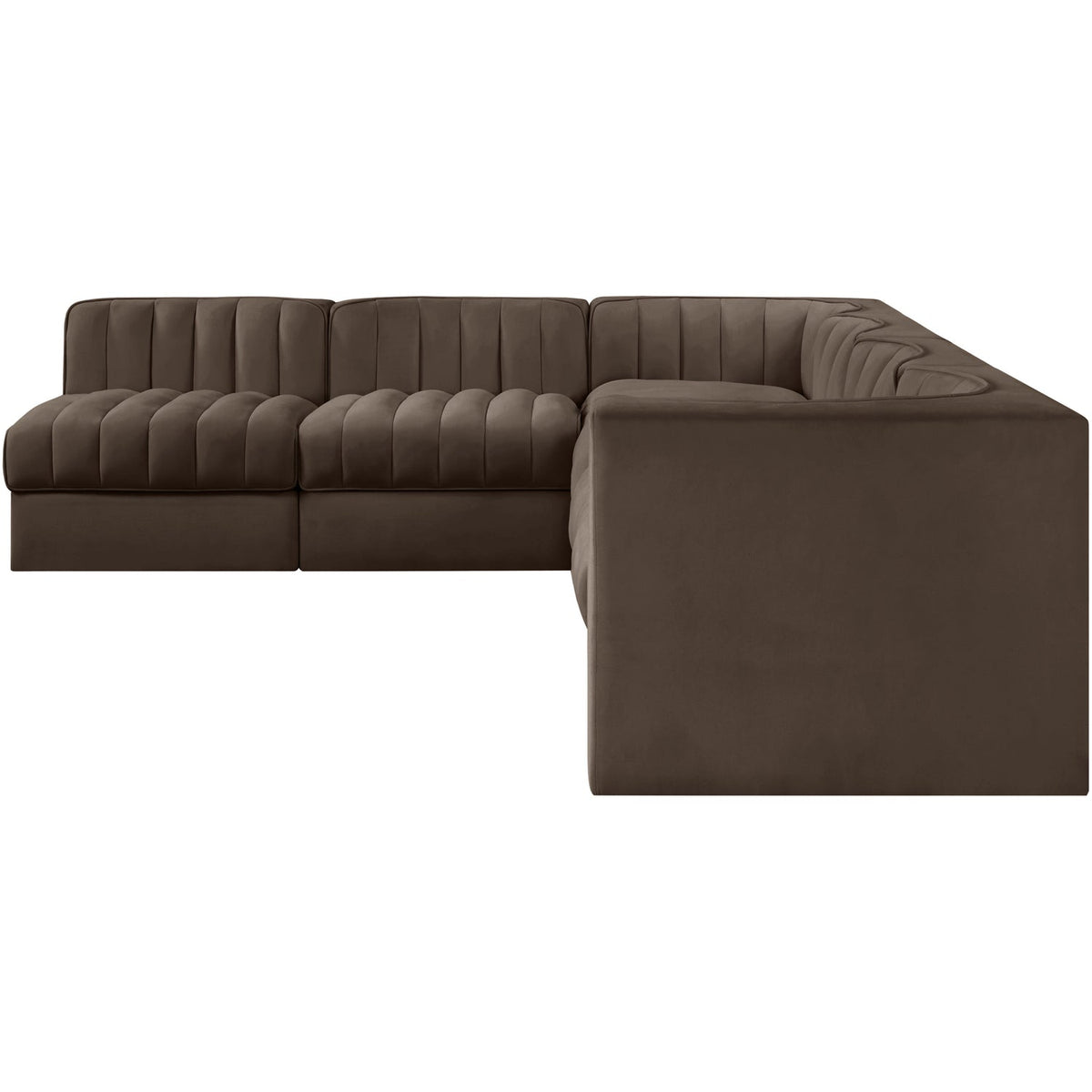 Rummi Brown Velvet Performance Fabric Upholstered 6 Piece Modular Sectional Sofa
