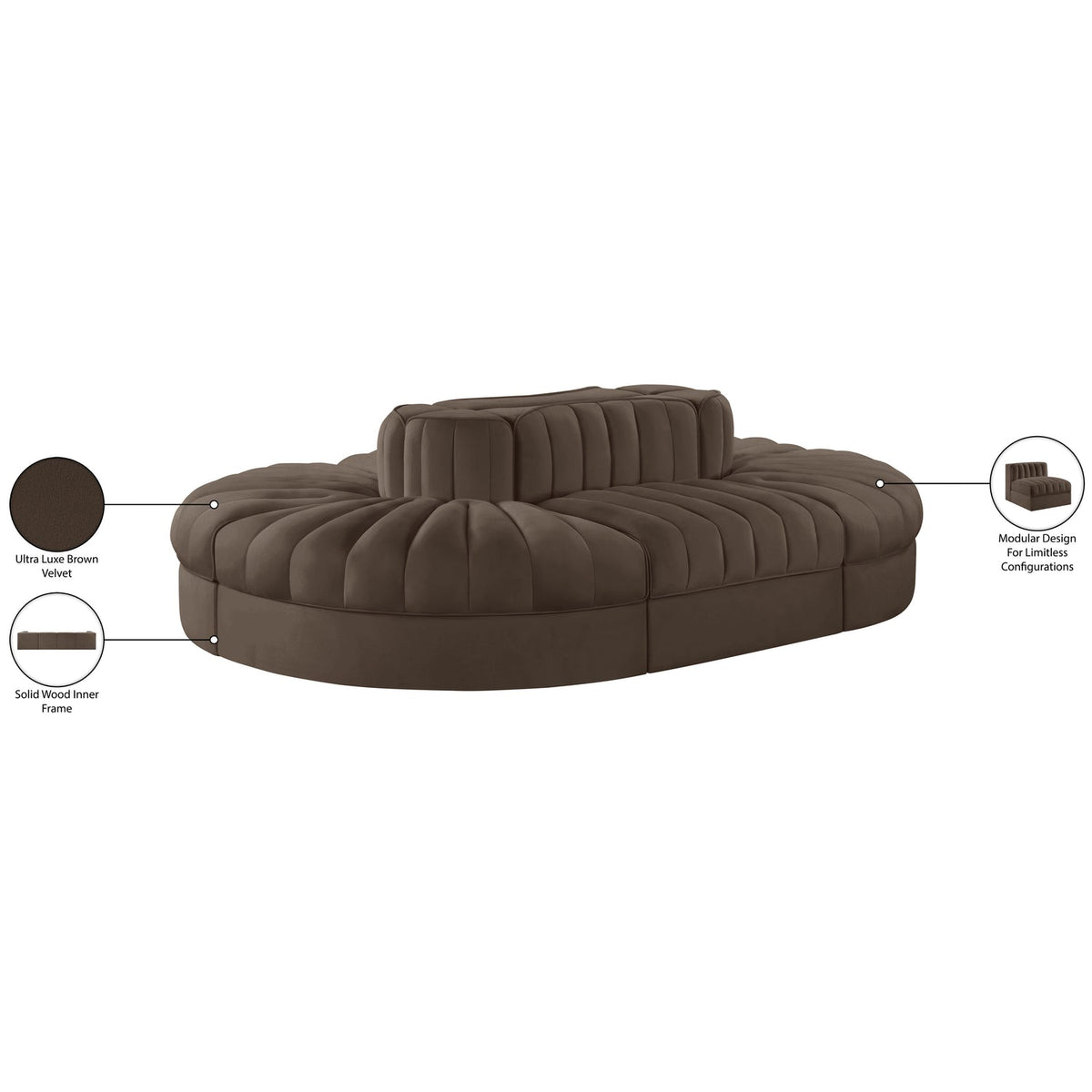 Rummi Brown Velvet Performance Fabric Upholstered 6 Piece Modular Sectional Sofa