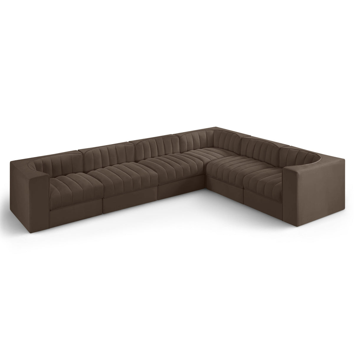 Rummi Brown Velvet Performance Fabric Upholstered 6pc. Modular Sectional in brown velvet, primary product view