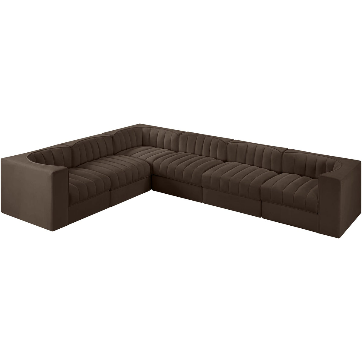 Rummi Brown Velvet Performance Fabric Upholstered 6 Piece Modular Sectional Sofa