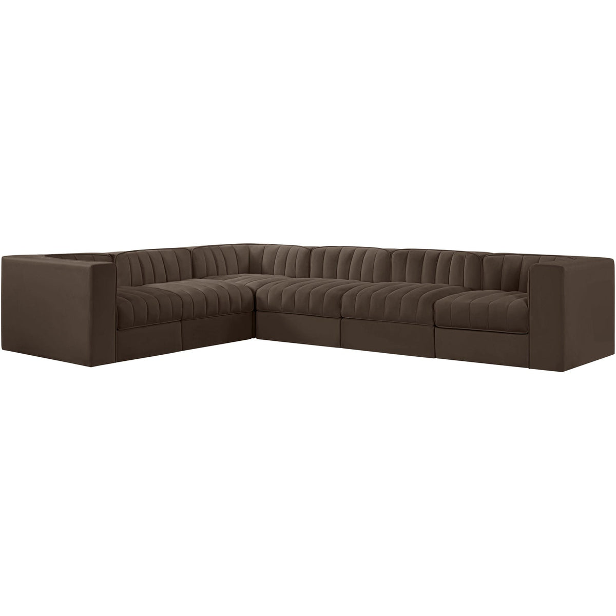 Rummi Brown Velvet Performance Fabric Upholstered 6 Piece Modular Sectional Sofa