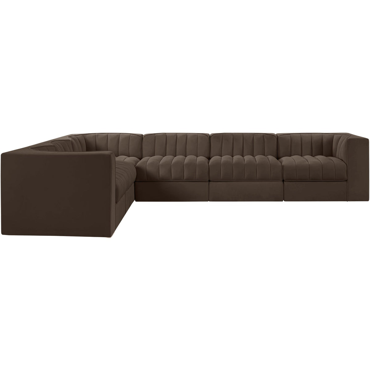 Rummi Brown Velvet Performance Fabric Upholstered 6 Piece Modular Sectional Sofa