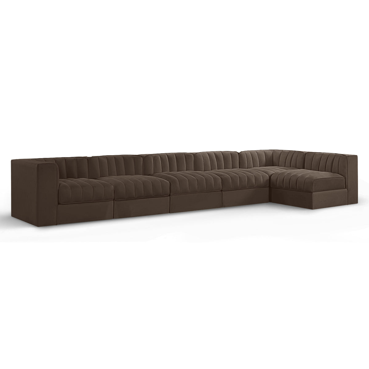Rummi Brown Velvet Performance Fabric Upholstered 6pc. Modular Sectional in brown velvet, primary product view