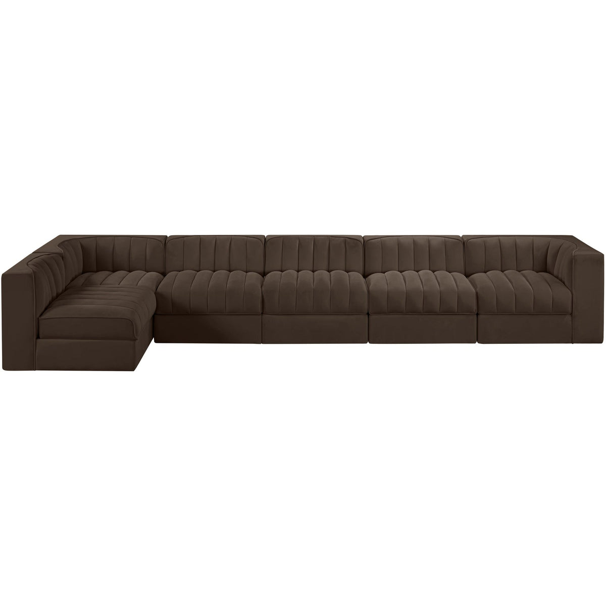 Rummi Brown Velvet Performance Fabric Upholstered 6 Piece Modular Sectional Sofa