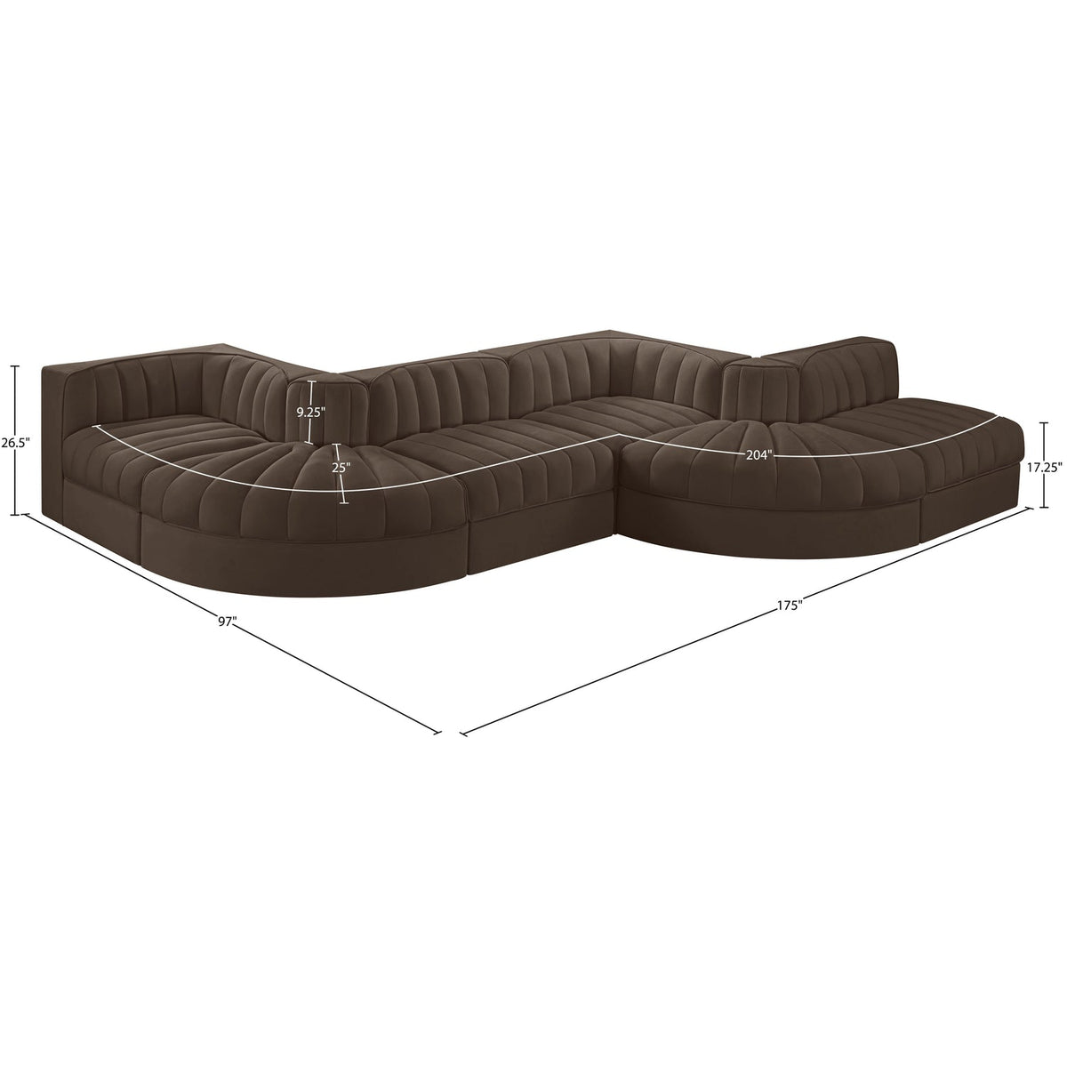 Rummi Brown Velvet Performance Fabric Upholstered 6 Piece Modular Sectional Sofa