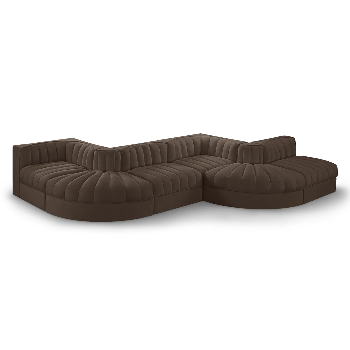 Rummi Brown Velvet Performance Fabric Upholstered 6pc. Modular Sectional in brown velvet, primary product view