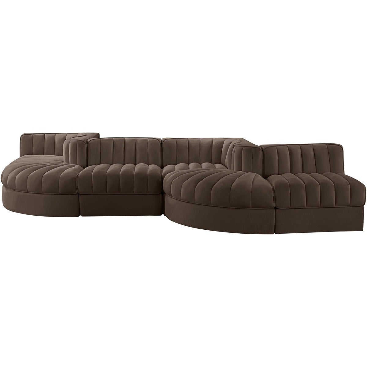 Rummi Brown Velvet Performance Fabric Upholstered 6 Piece Modular Sectional Sofa