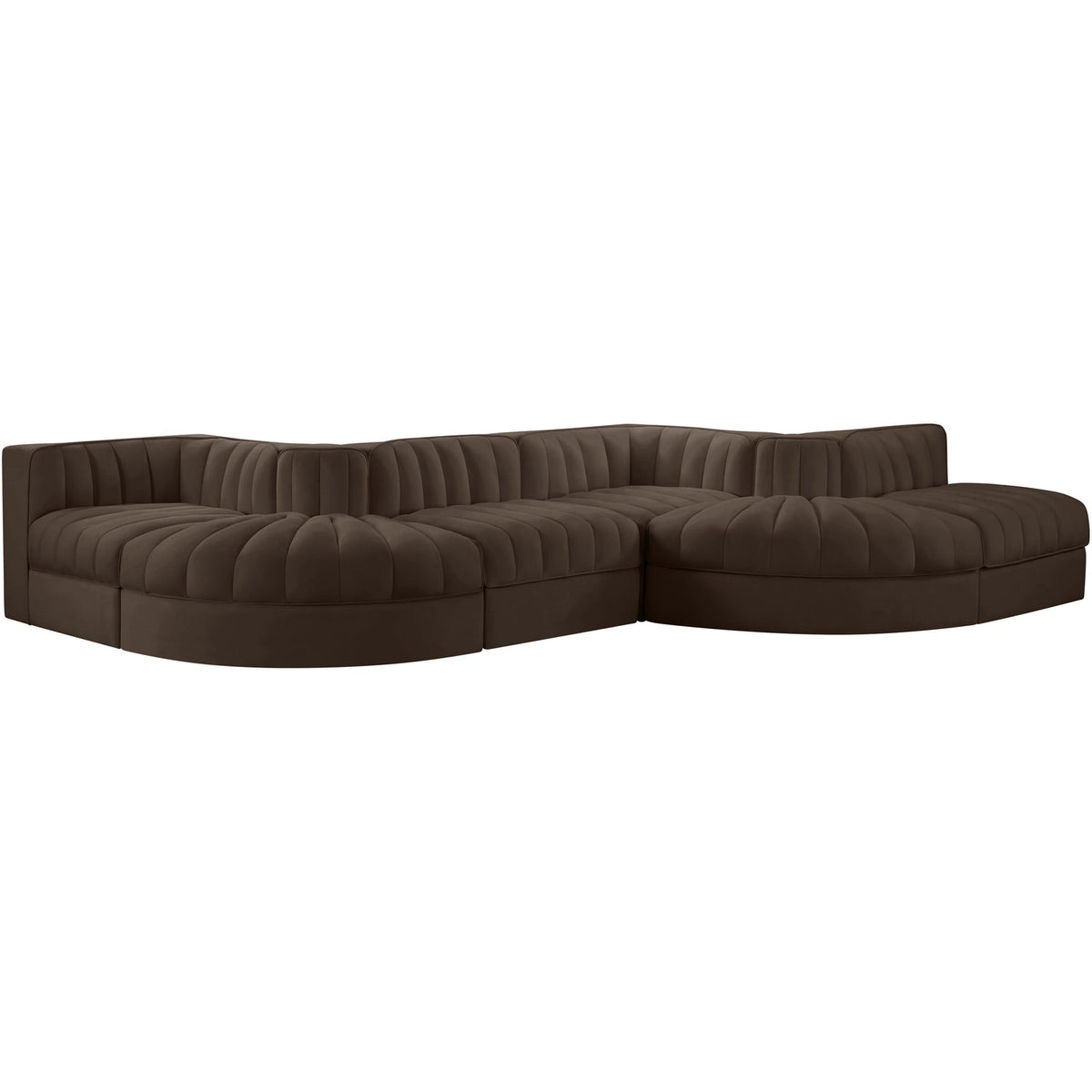 Rummi Brown Velvet Performance Fabric Upholstered 6 Piece Modular Sectional Sofa