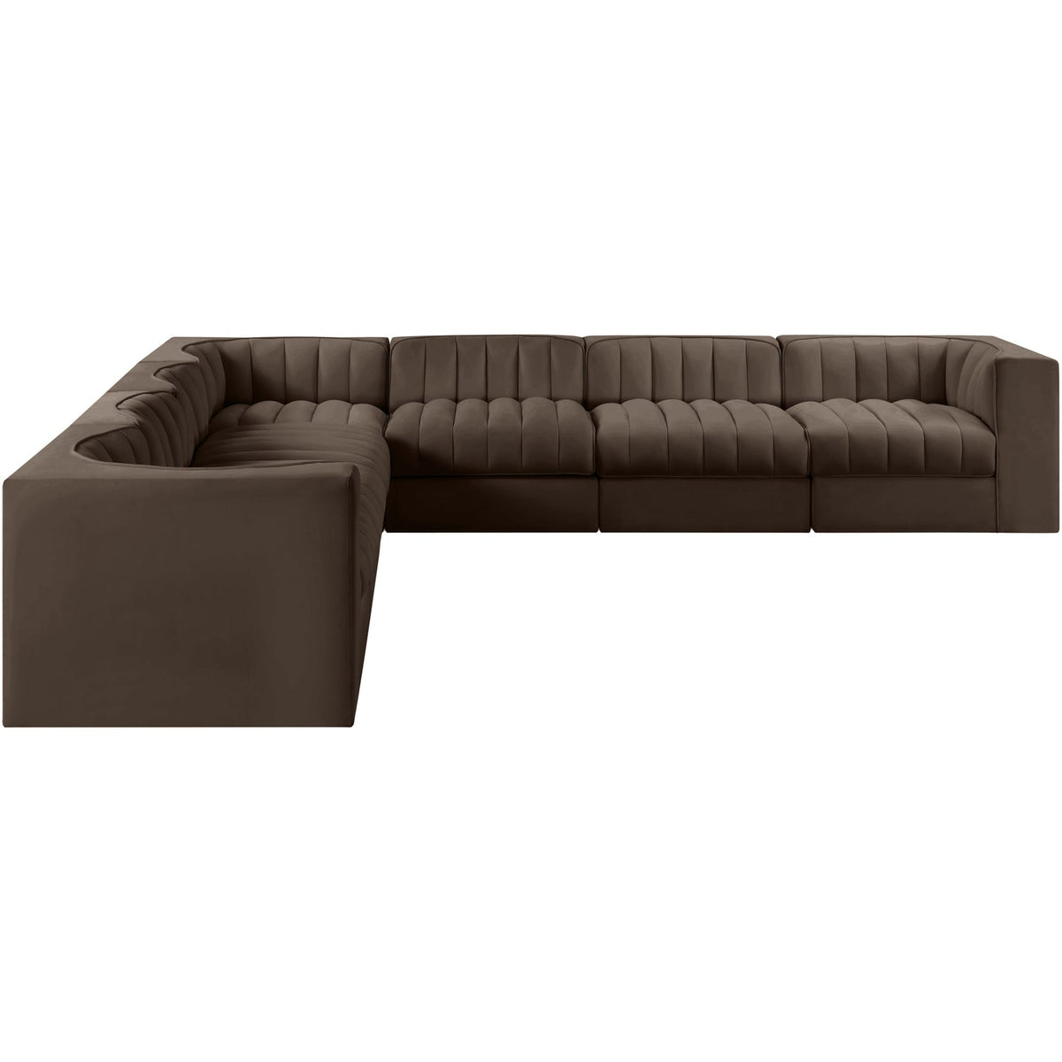 Rummi Brown Velvet Performance Fabric Upholstered 7 Piece Modular Sectional Sofa