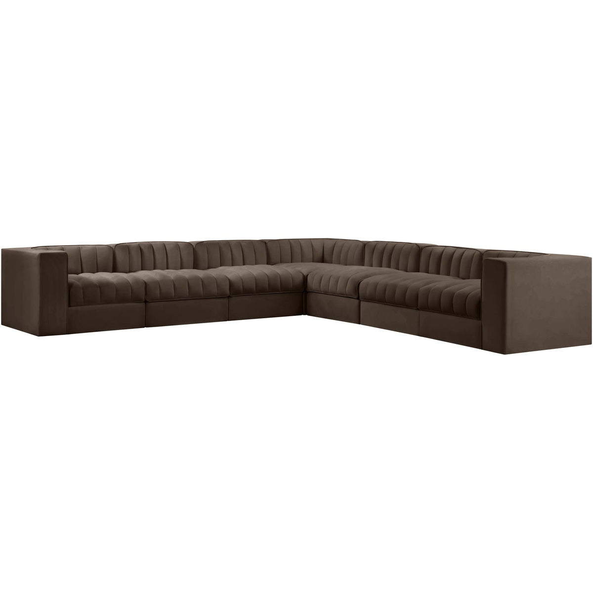 Rummi Brown Velvet Performance Fabric Upholstered 7 Piece Modular Sectional Sofa