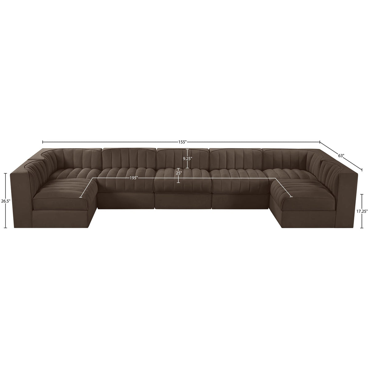 Rummi Brown Velvet Performance Fabric Upholstered 7 Piece Modular Sectional Sofa