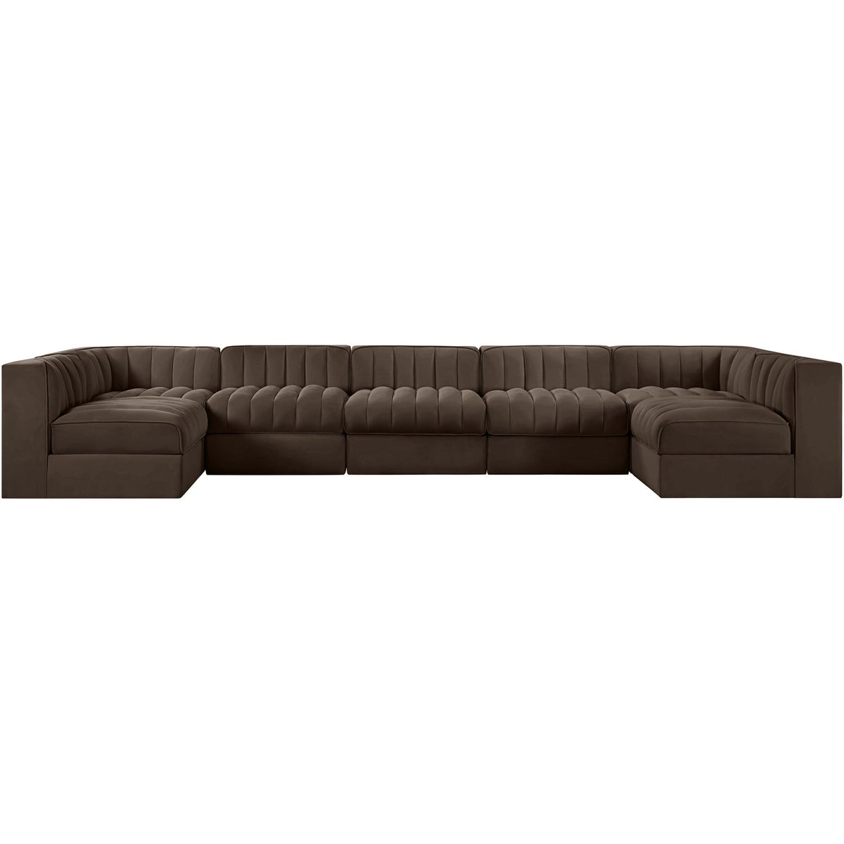 Rummi Brown Velvet Performance Fabric Upholstered 7 Piece Modular Sectional Sofa