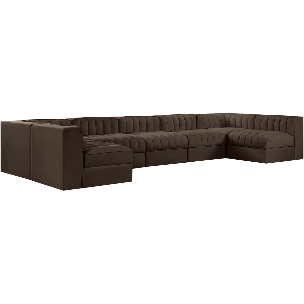 Rummi Brown Velvet Performance Fabric Upholstered 7 Piece Modular Sectional Sofa