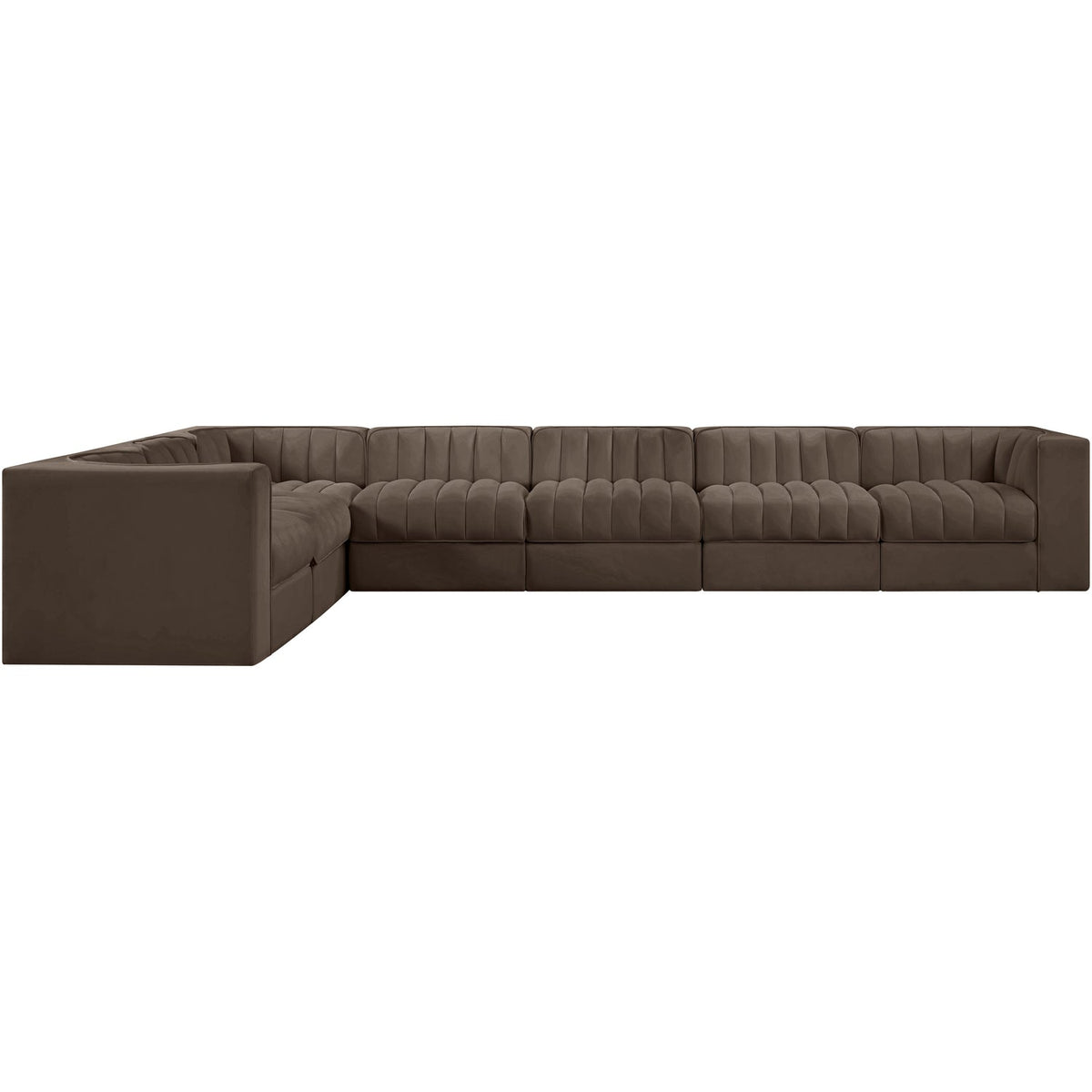 Rummi Brown Velvet Performance Fabric Upholstered 7 Piece Modular Sectional Sofa