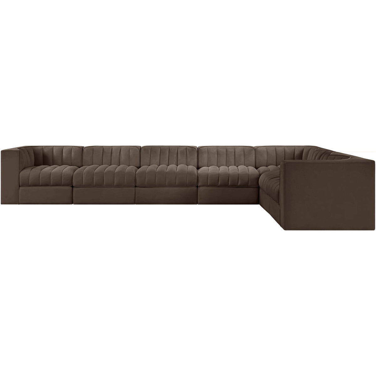 Rummi Brown Velvet Performance Fabric Upholstered 7 Piece Modular Sectional Sofa