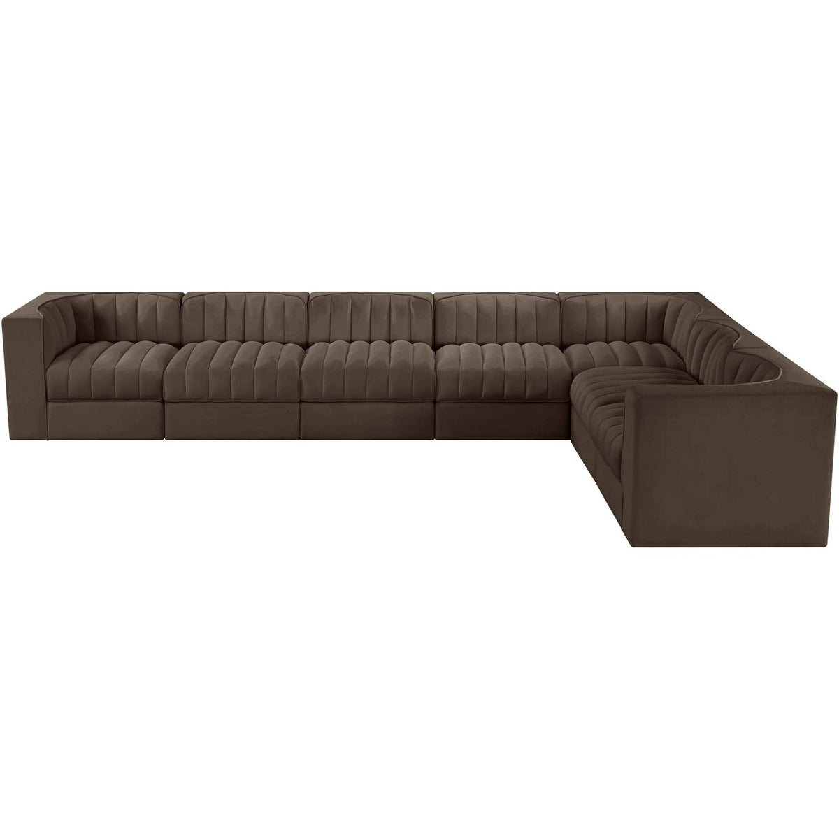 Rummi Brown Velvet Performance Fabric Upholstered 7 Piece Modular Sectional Sofa