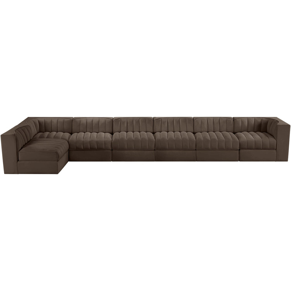 Rummi Brown Velvet Performance Fabric Upholstered 7 Piece Modular Sectional Sofa