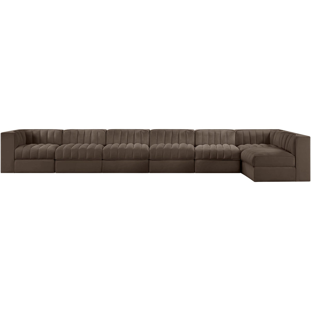 Rummi Brown Velvet Performance Fabric Upholstered 7 Piece Modular Sectional Sofa
