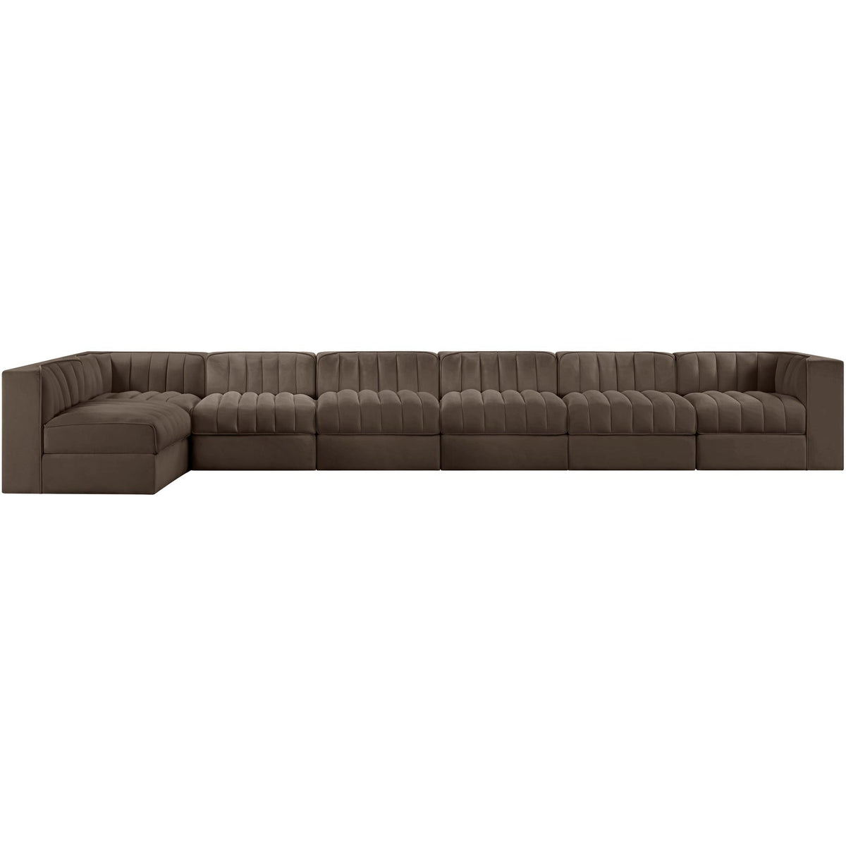 Rummi Brown Velvet Performance Fabric Upholstered 7 Piece Modular Sectional Sofa