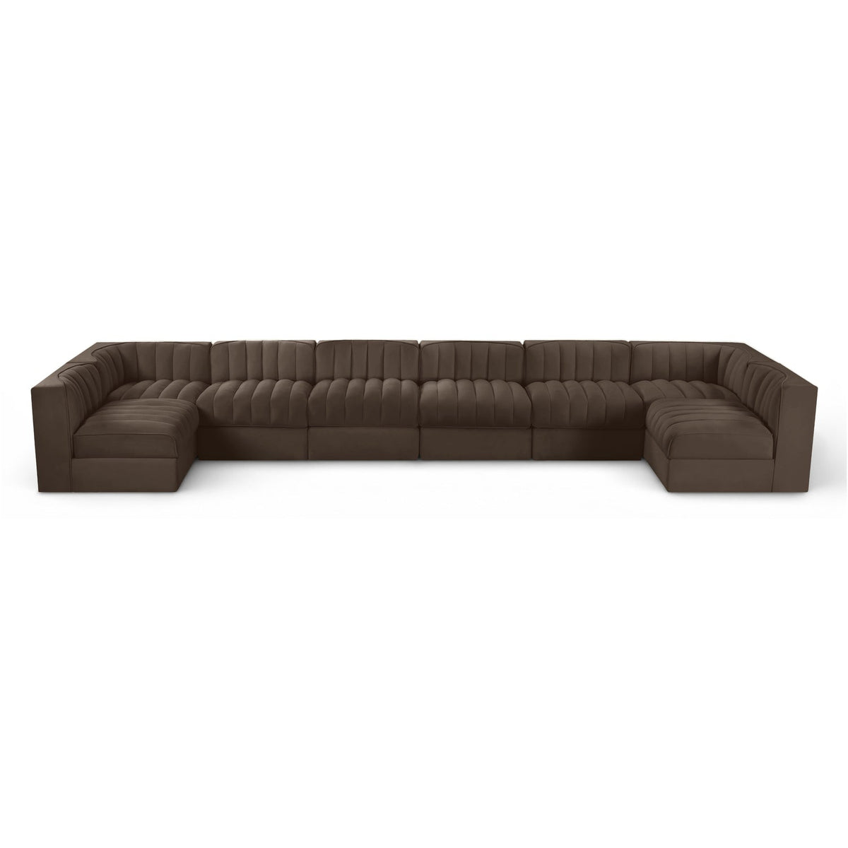 Rummi Brown Velvet Performance Fabric Upholstered 8pc. Modular Sectional in brown velvet, 184"W x 68"D, primary product view