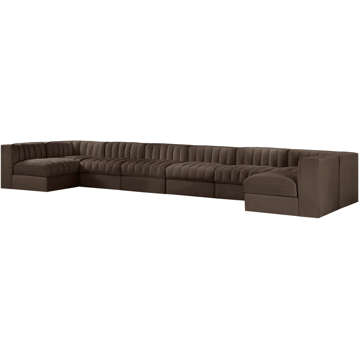 Rummi Brown Velvet Performance Fabric Upholstered 8 Piece Modular Sectional Sofa