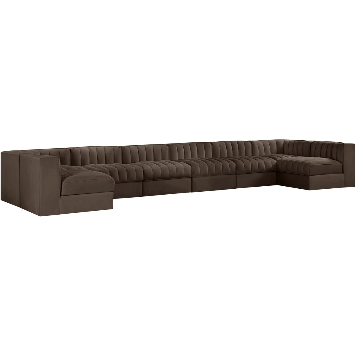 Rummi Brown Velvet Performance Fabric Upholstered 8 Piece Modular Sectional Sofa