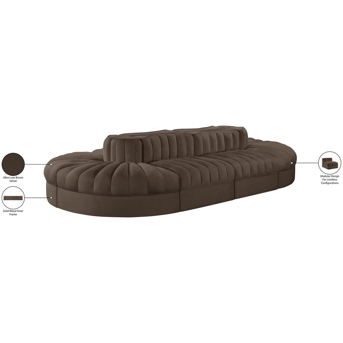 Rummi Brown Velvet Performance Fabric Upholstered 8 Piece Modular Sectional Sofa