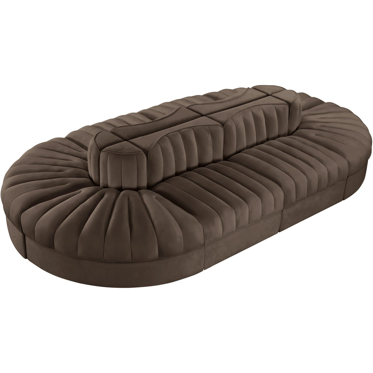 Rummi Brown Velvet Performance Fabric Upholstered 8 Piece Modular Sectional Sofa