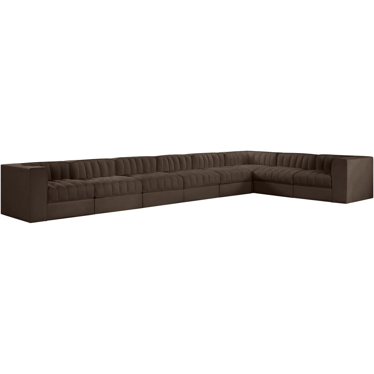 Rummi Brown Velvet Performance Fabric Upholstered 8 Piece Modular Sectional Sofa