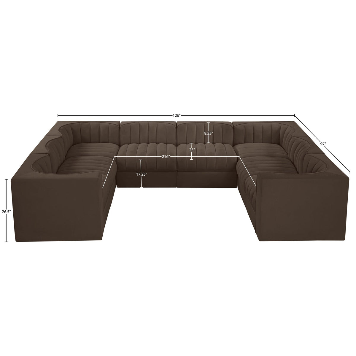 Rummi Brown Velvet Performance Fabric Upholstered Modular Sectional Sofa