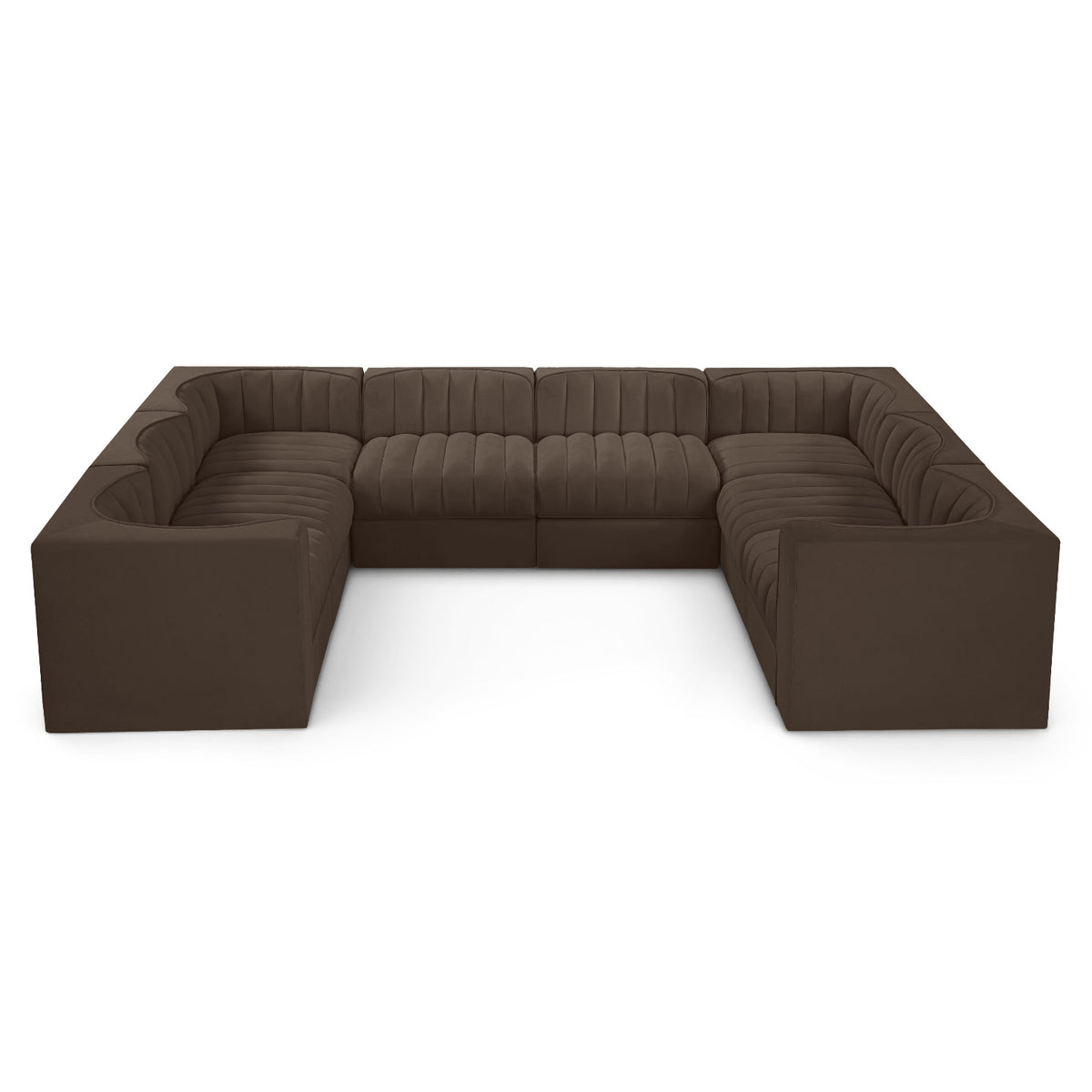 Rummi Brown Velvet Performance Fabric Upholstered Modular Sectional in brown velvet, primary product view