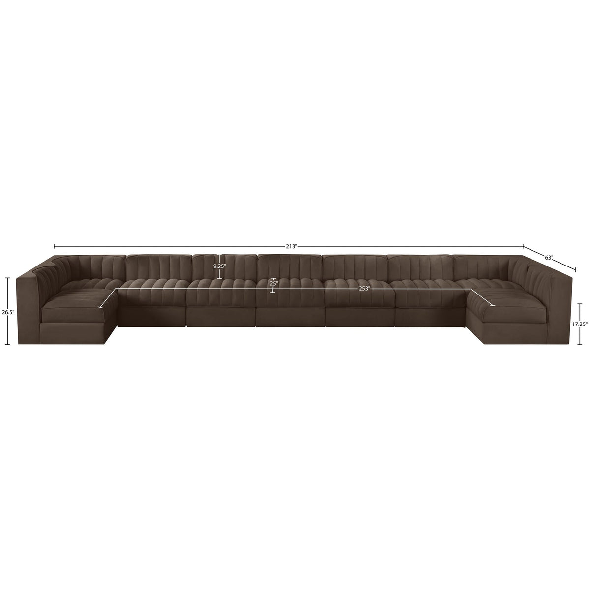 Rummi Brown Velvet Performance Fabric Upholstered 9 Piece Modular Sectional Sofa