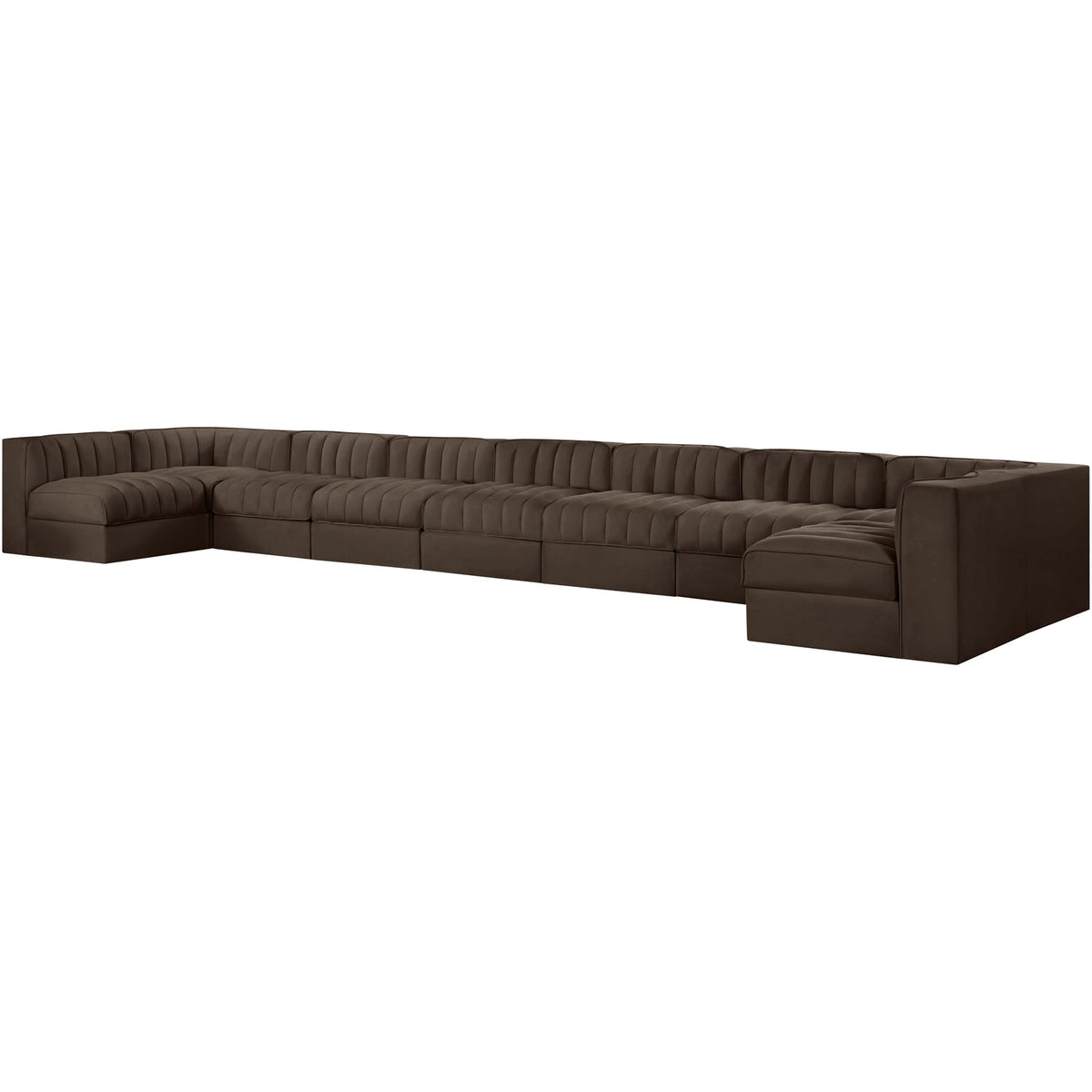 Rummi Brown Velvet Performance Fabric Upholstered 9 Piece Modular Sectional Sofa